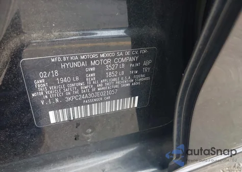 2018 Hyundai Accent Sel из США, поврежденный, VIN 3KPC24A30JE021057